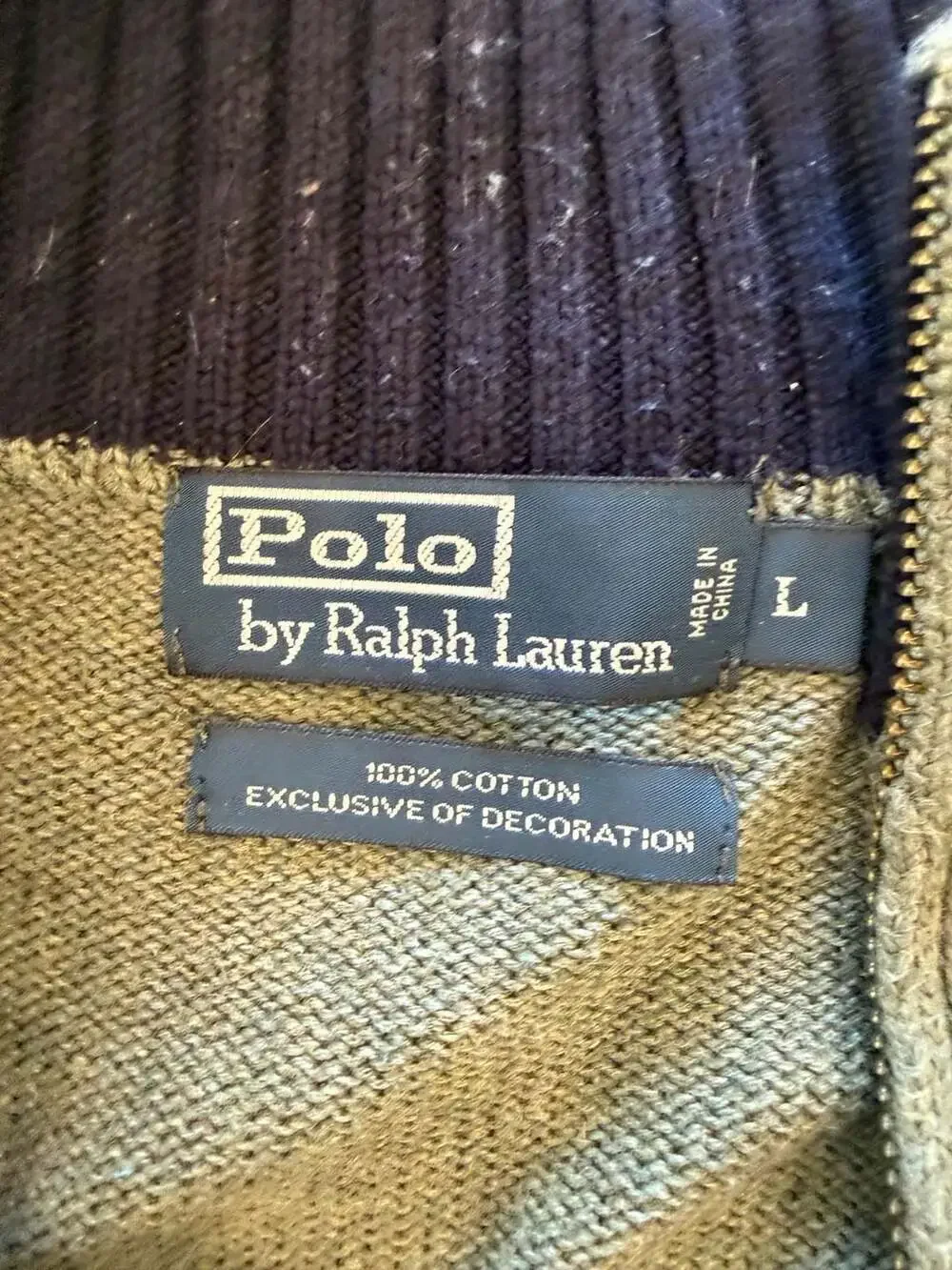 Polo Ralph Lauren Men's Size L Sage Green 100% Cotton Quarter-Zip Sweater
